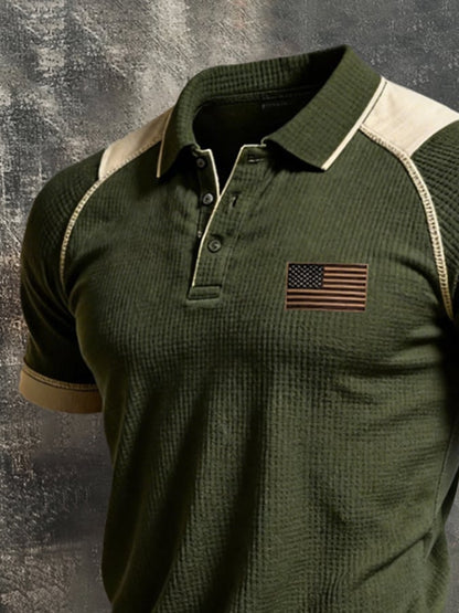 Men'S Retro Waffle-Knit Short-Sleeve T-Shirt With Contrast Patriot Design