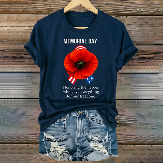 Women's "Memorial Day" Poppy Commemorative Crew-Neck T-Shirt