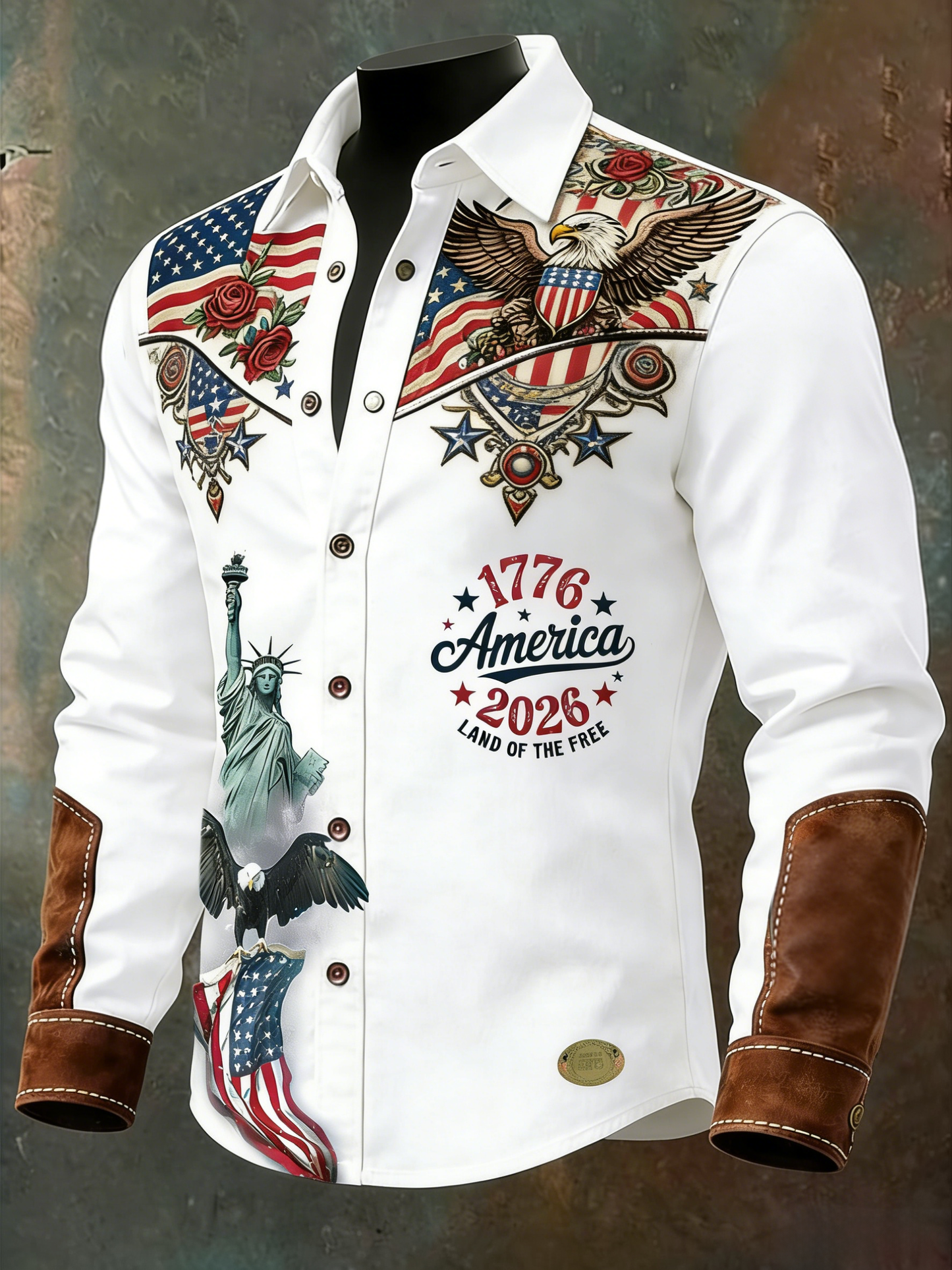Men'S Casual American 250Th Anniversary Founding Lapel Long Sleeved Shirt