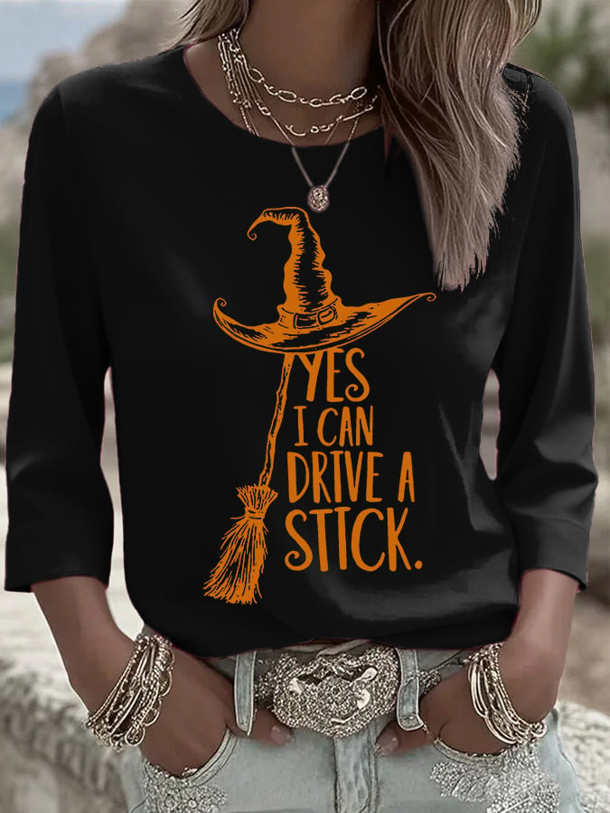 🔥HOT SALE🔥Women's Yes I Can Drive A Stick Printed Round Neck T-Shirt