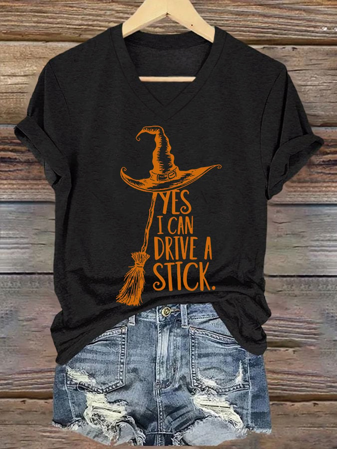 🔥HOT SALE🔥Women's Yes I Can Drive A Stick Print V Neck T-shirt