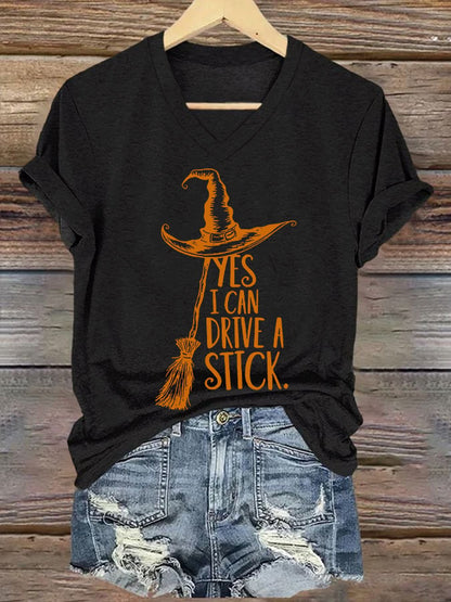 🔥HOT SALE🔥Women's Yes I Can Drive A Stick Print V Neck T-shirt