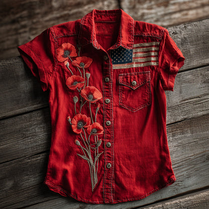 Vintage Poppy Memorial Day Short-Sleeve Shirt