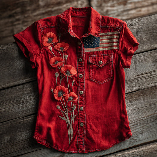 Vintage Poppy Memorial Day Short-Sleeve Shirt