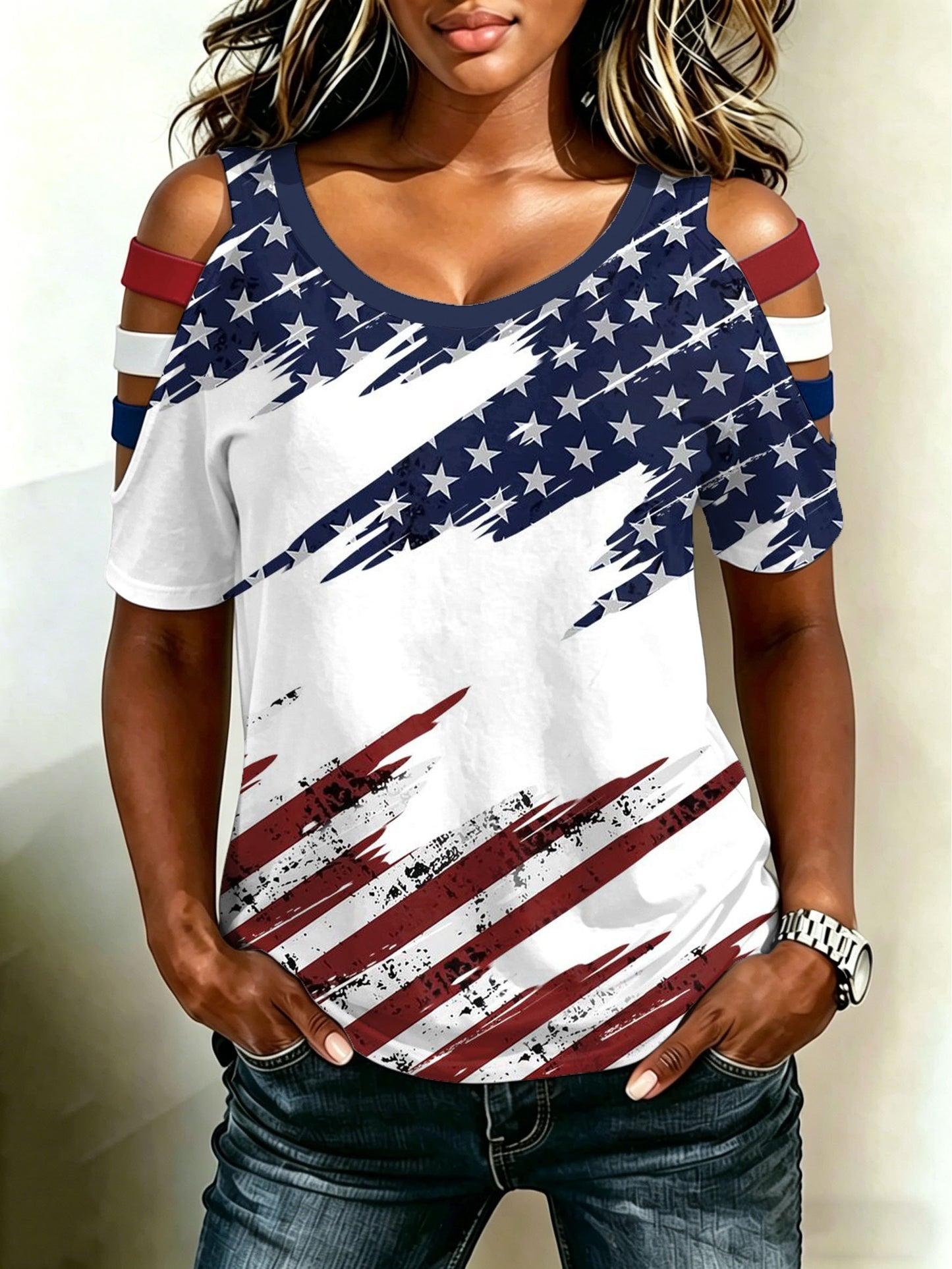 Women's Retro American Flag Print Top