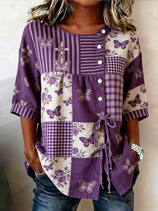 Women's Retro Faith Floral Print Top