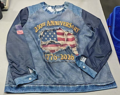 Women's American 250th Anniversary Print Patchwork Sweatshirt