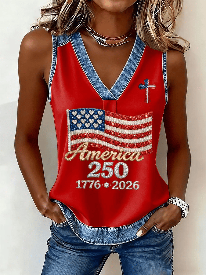 Women's 250th Anniversary Print V Neck Tank Top