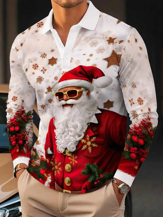 Men's Retro Christmas Print Polo Shirt