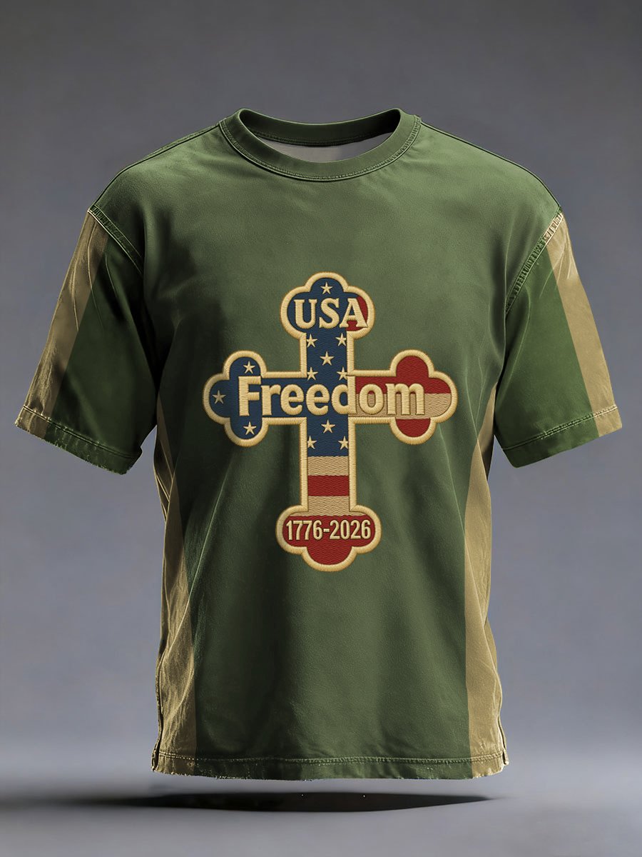 Men'S Casual American 250th Anniversary Print Short-Sleeved T-Shirt