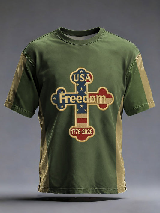 Men'S Casual American 250th Anniversary Print Short-Sleeved T-Shirt