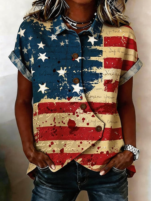 Women'S American Flag Art Commemorative Art Print Shirt
