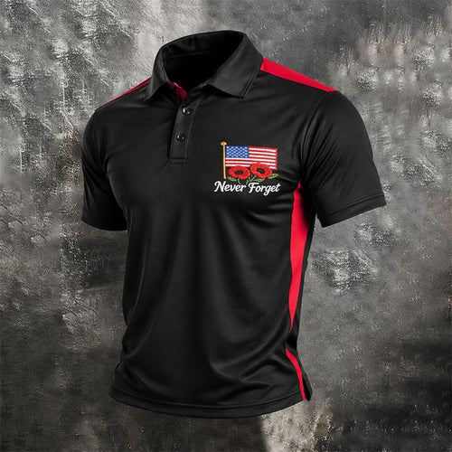Men's Poppy American Flag Print Polo Shirt