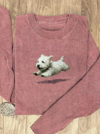 Funny Retro Cute Running Dog Art Print Casaul Cotton Long Sleeve Shirt