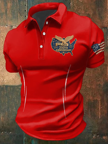 Men'S Casual Polo Shirt With American 250th Anniversary Print