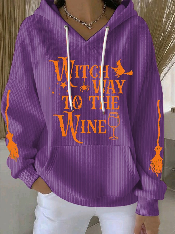🔥HOT SALE🔥Women's Witch Way To The Wine Print Casual Sweatshirt