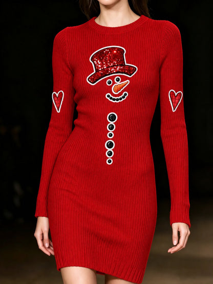 Women's Snowman-Print Knit Dress