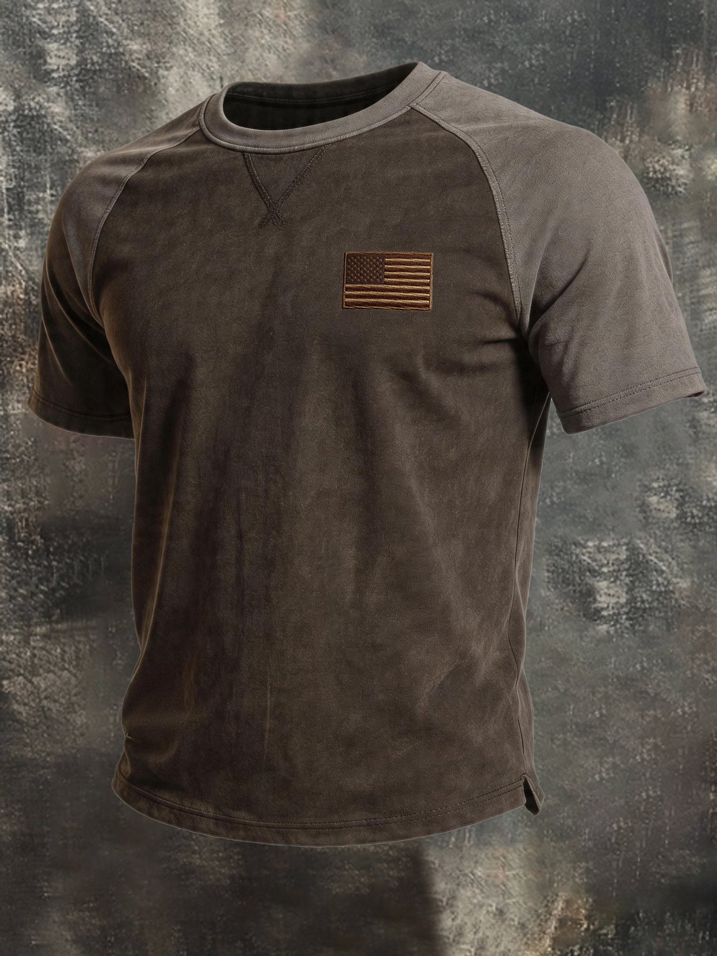 Men's Retro Distressed Patriotic Color-Block Short-Sleeve Shirt