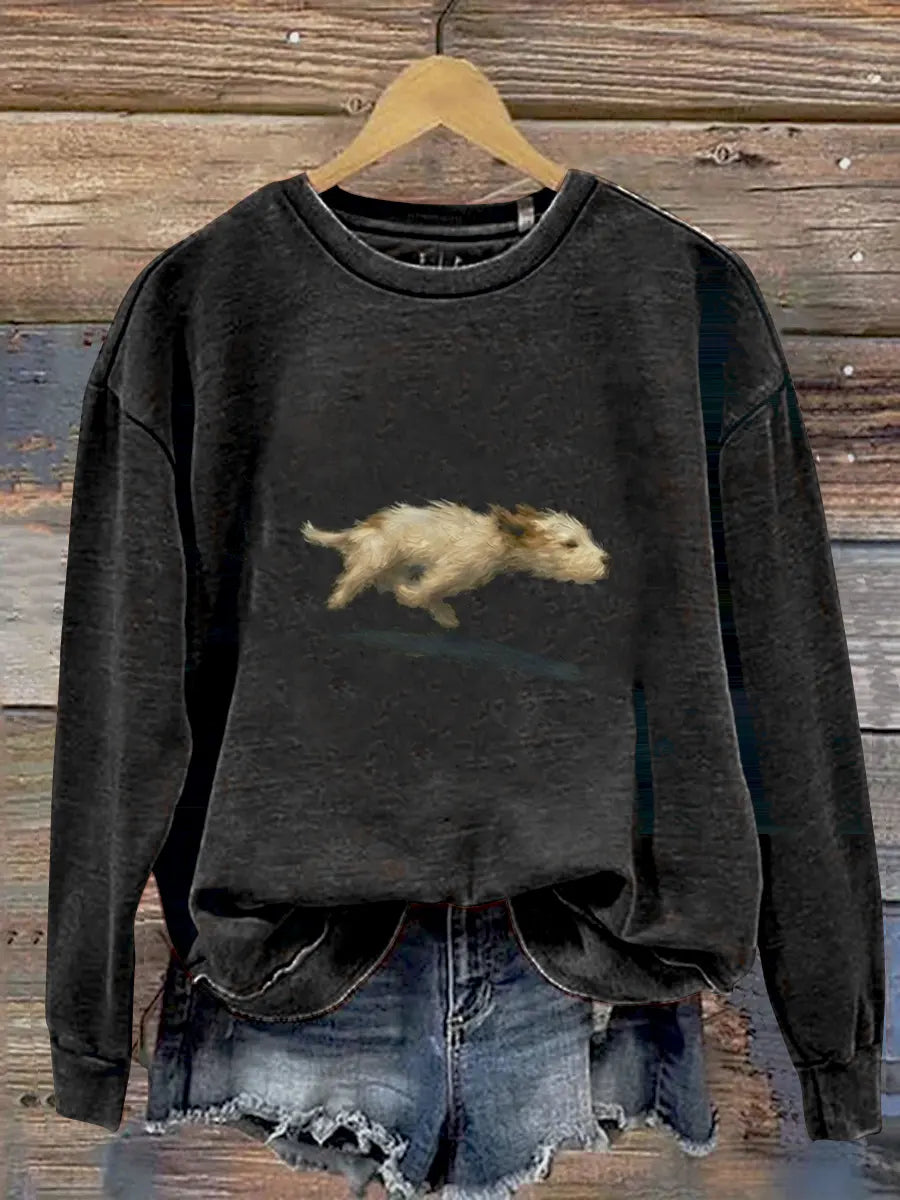 Funny Cute Running Dog Art Print Casual Sweatshirt
