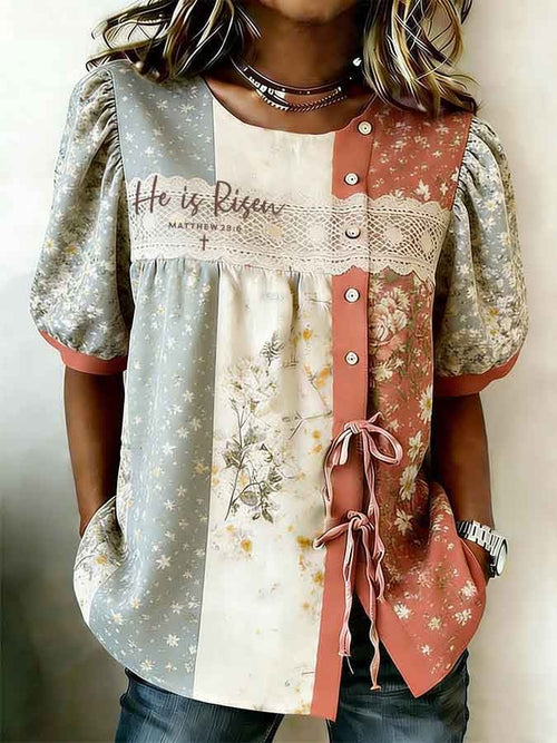 Women's Retro Faith Floral Print Top