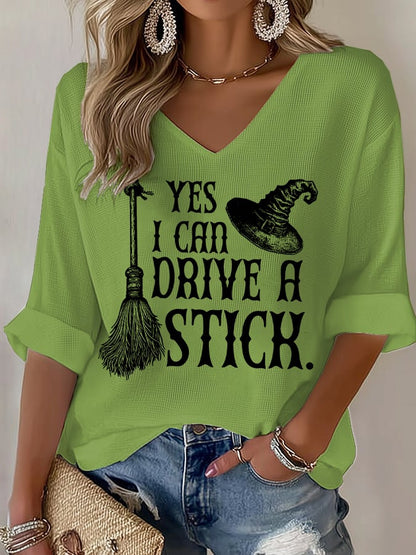 🔥HOT SALE🔥Women's Yes I Can Drive A Stick Print V Neck T-shirt