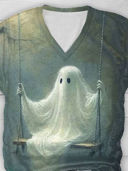 Women's Casual Ghost Art Print Short Sleeve T-Shirt