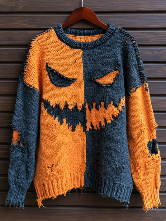 Men's Retro Color-Block Halloween Knit Top