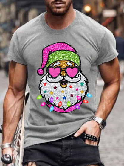 Men's Casual Shiny Santa Print T-Shirt