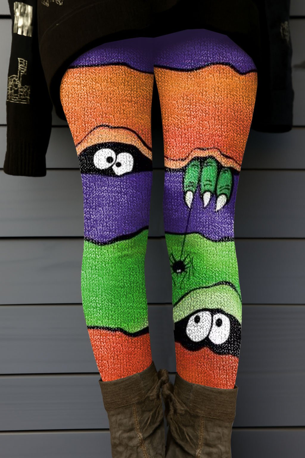 Women's Retro Halloween Peekaboo Monster Print Leggings
