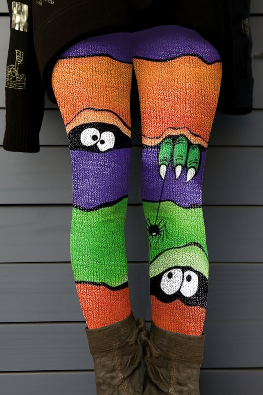 Women's Retro Halloween Peekaboo Monster Print Leggings