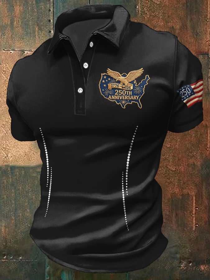Men'S Casual Polo Shirt With American 250th Anniversary Print