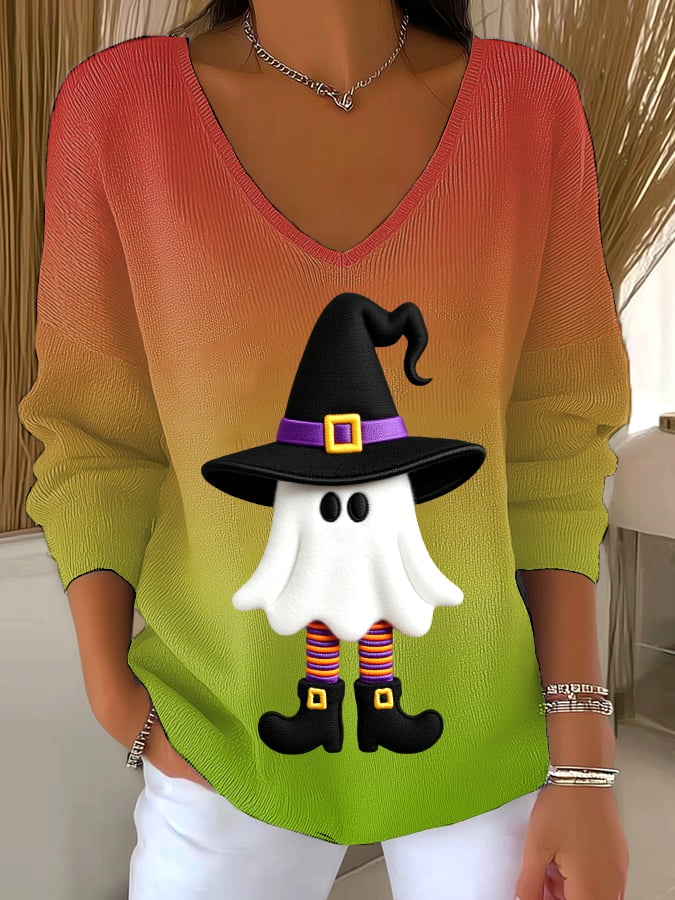 🔥HOT SALE🔥Women's Halloween graphic print dropped shoulder sweater