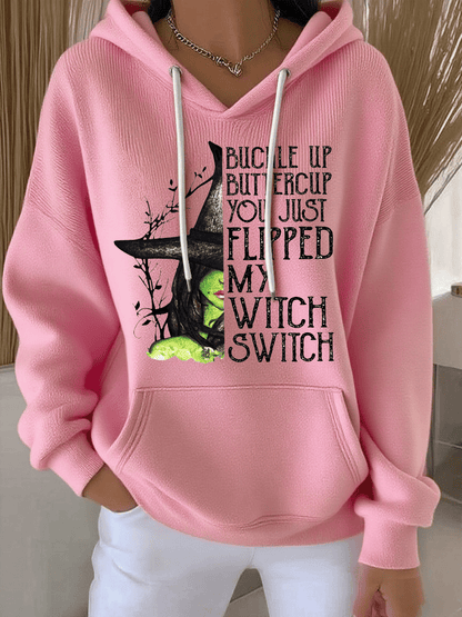 🔥Buy 2 Get 10% Off🔥Women's Buckle Up Buttercup You Just Flipped My Witch Switch Print Casual Hooded Sweatshirt