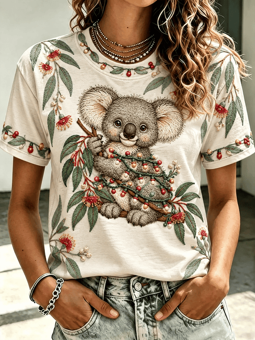 Women's Australian Christmas Print Short-Sleeve T-Shirt