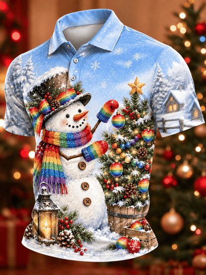 Men's Casual Christmas Print Polo Shirt