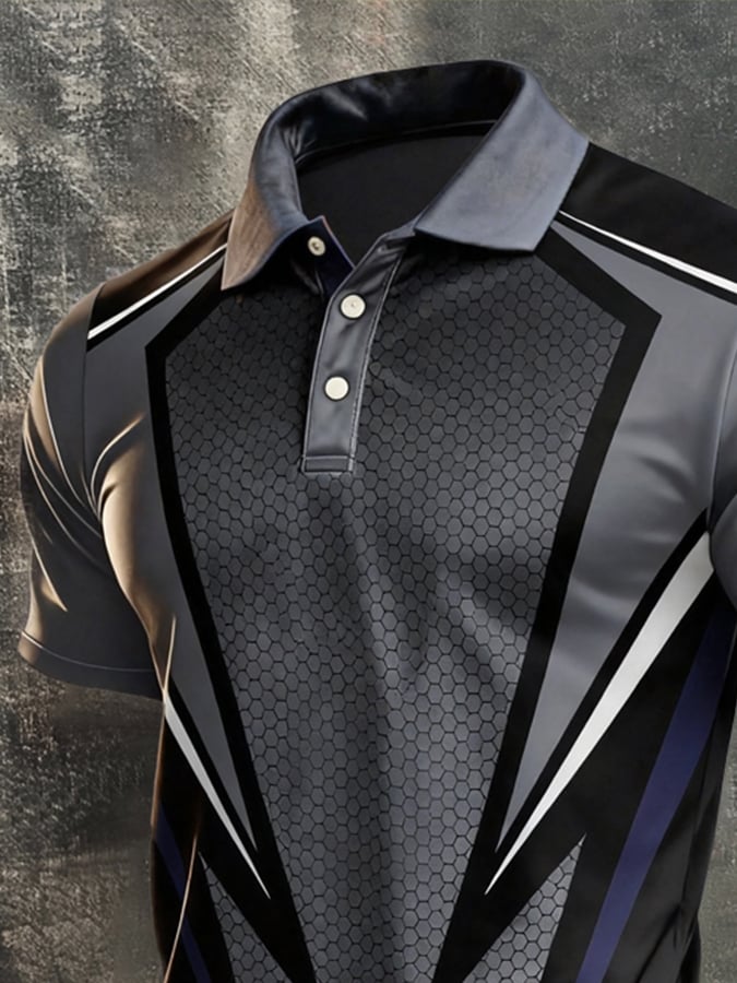 Men's Retro Patriotic Color-Block Short-Sleeve Polo Shirt