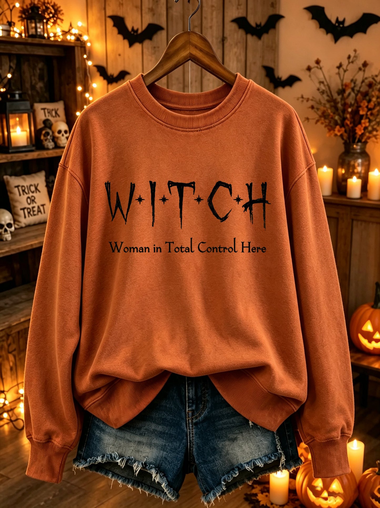Women's Halloween “W.I.T.C.H. Woman in Total Control Here”  Print Sweatshirt