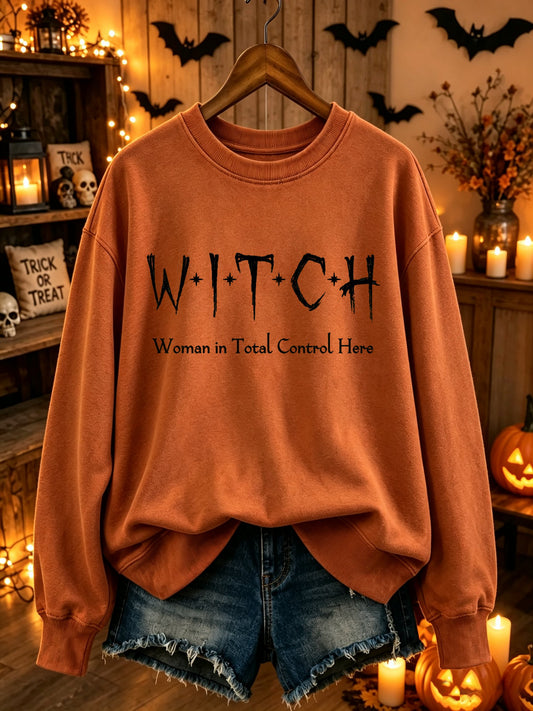 Women's Halloween “W.I.T.C.H. Woman in Total Control Here”  Print Sweatshirt