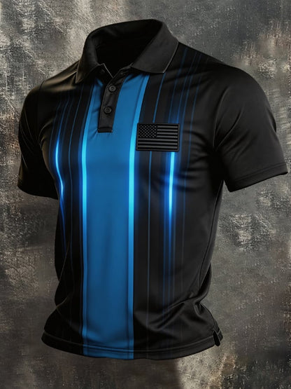 Men's Retro Patriot Color Block Polo Collar Short Sleeve