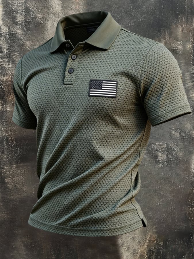 Men's Retro "Patriot" Quick-Dry Textured Fabric Polo Shirt