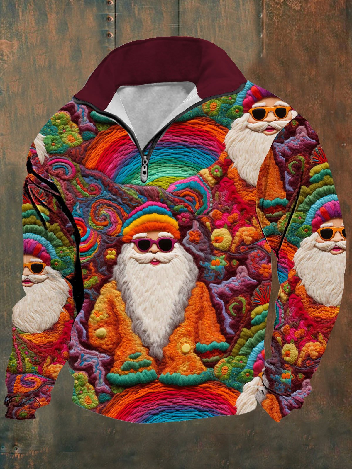 Men's Retro Santa Print Long Sleeve Top