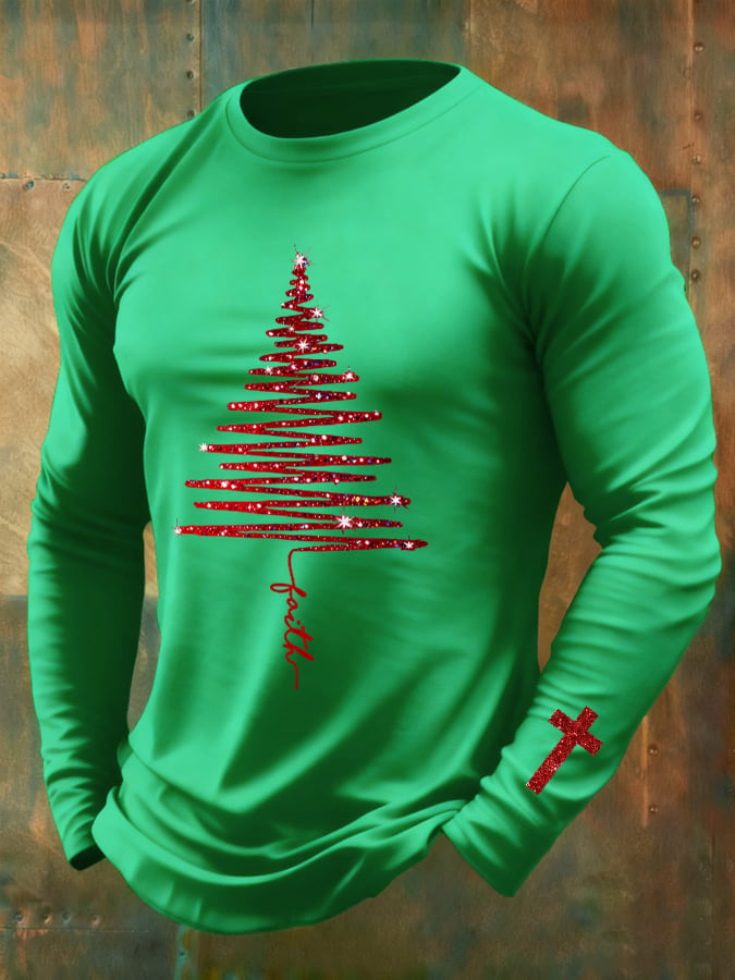 Men's Christmas Print Crew Neck Long Sleeve T-Shirt