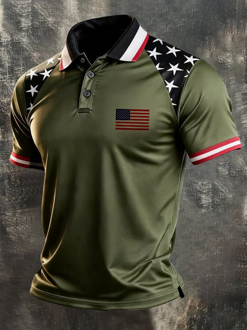Men's Retro "Patriot" Color-Block Short-Sleeve Polo Shirt