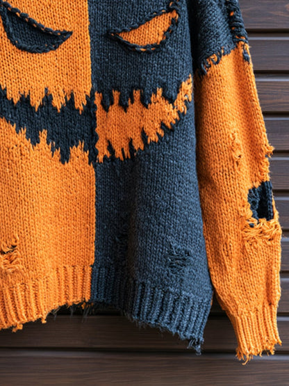 Men's Retro Color-Block Halloween Knit Top