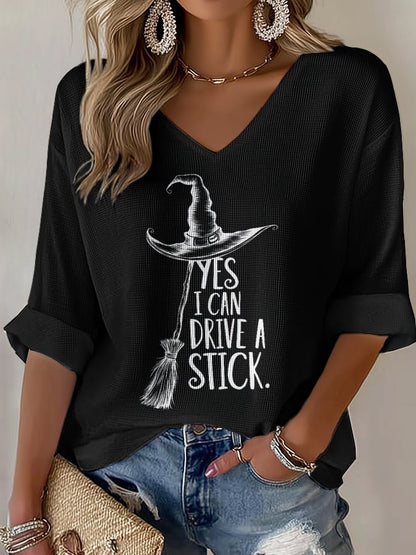 Women'S I Can Drive a Stick Print Casual Waffle T-Shirt