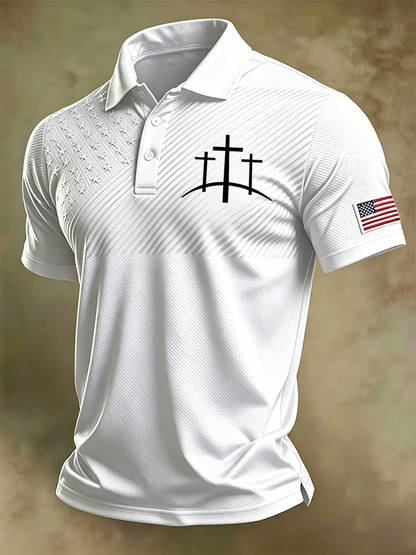 Men'S Retro National Flag And Cross Print Print Casual Polo Shirt