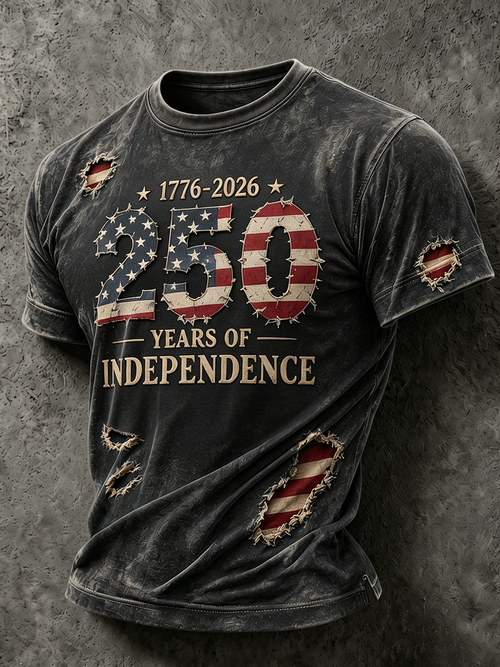 Men's 250 Years of Independence 1776-2026 Distressed Patriotic T-Shirt