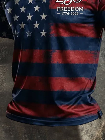 Men's Retro "Patriot" Color-Block Short-Sleeve Polo Shirt