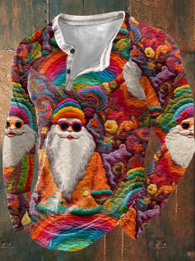 Men's Retro Santa Print Long Sleeve Top
