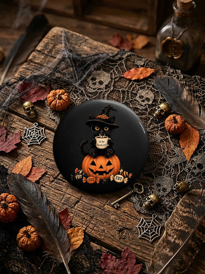 Unisex Retro Halloween Is He Dead Yet Ghost Cat Pin-Back Button